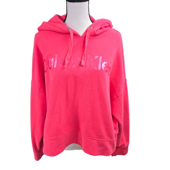 Calvin Klein Jeans Pink Performance Relaxed Cropped Fleece Hoodie XXL - Picture 1 of 8